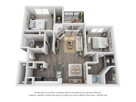 Floor plan for 2 beds, 2 baths, 1139 sqft